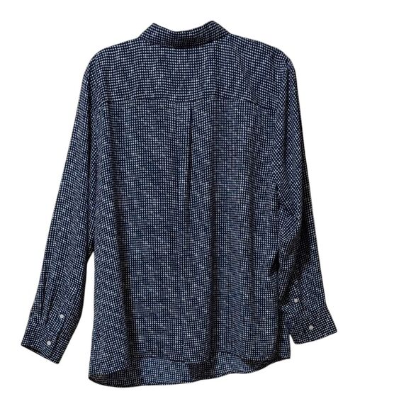 Chaps Geometric Print Semi Shear Blouse Navy 2X Polka Dot Collar Button Front - Picture 2 of 11